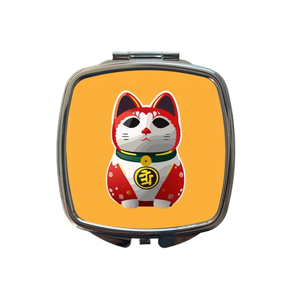 Maneki Neko Lucky Cat Travel Makeup Handbag Purse Small Pocket Compact Mirror