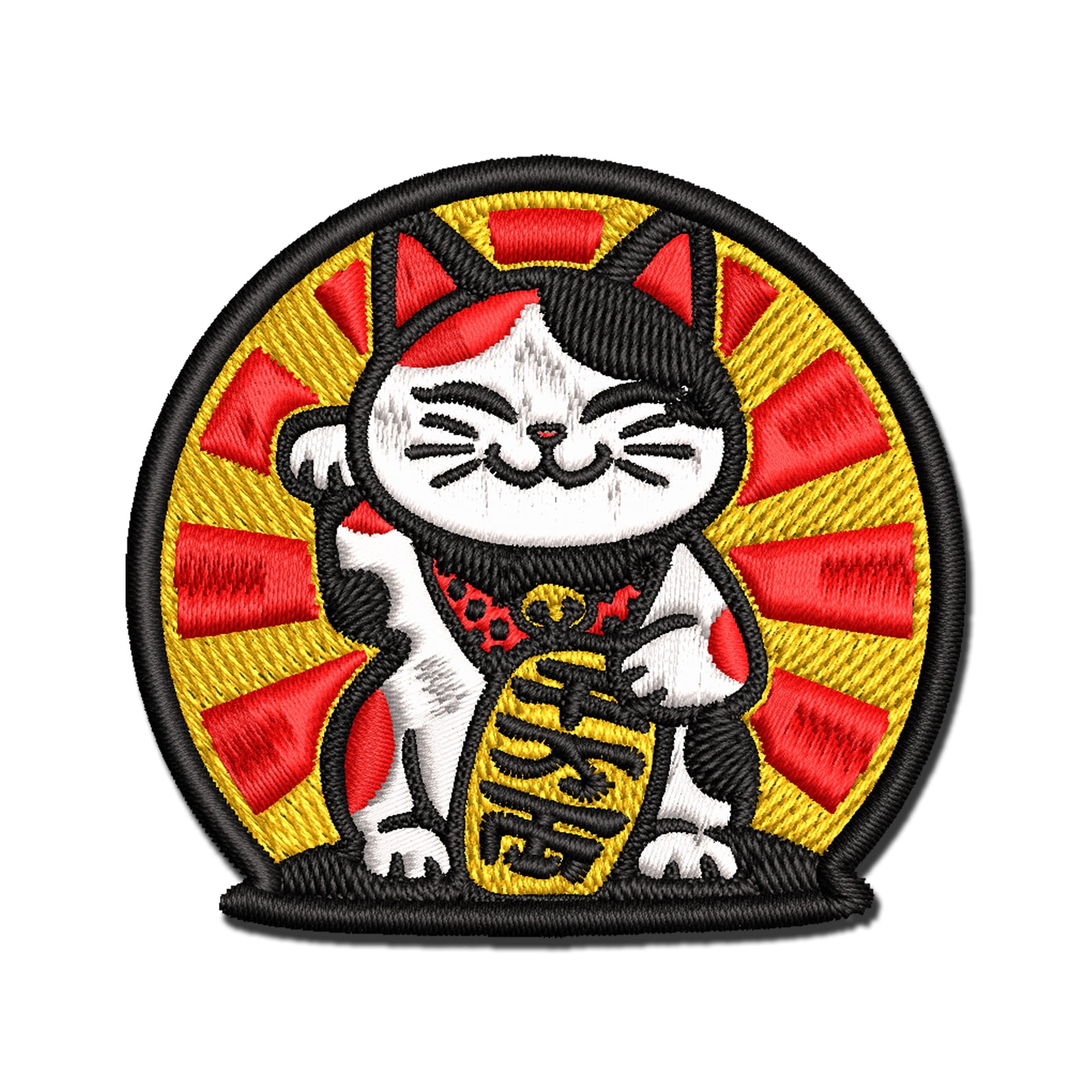 Maneki Neko Lucky Fortune Cat Applique Multi-Color Embroidered Iron-On Patch - 3.5 Inch Large