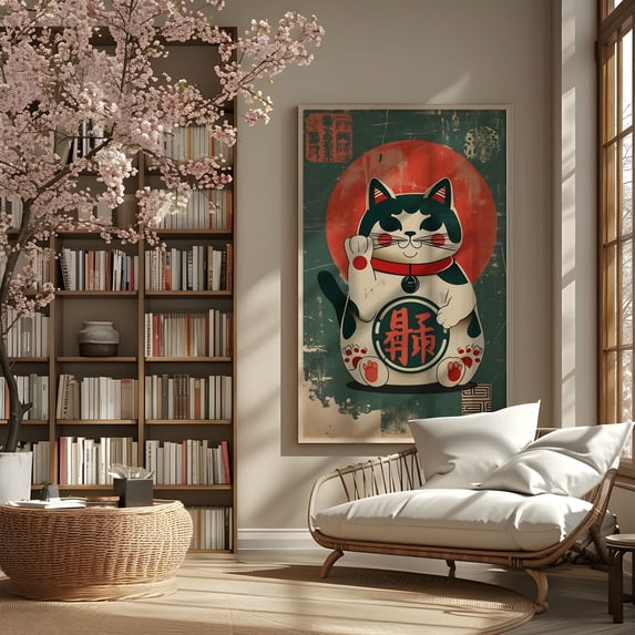 Maneki Neko Poster 2, Japandi Wall Art Wabi Sabi Decor Beckoning Cat ...