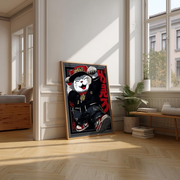 Maneki Neko Street Poster Urban Lucky Cat Poster , Poster Print Only