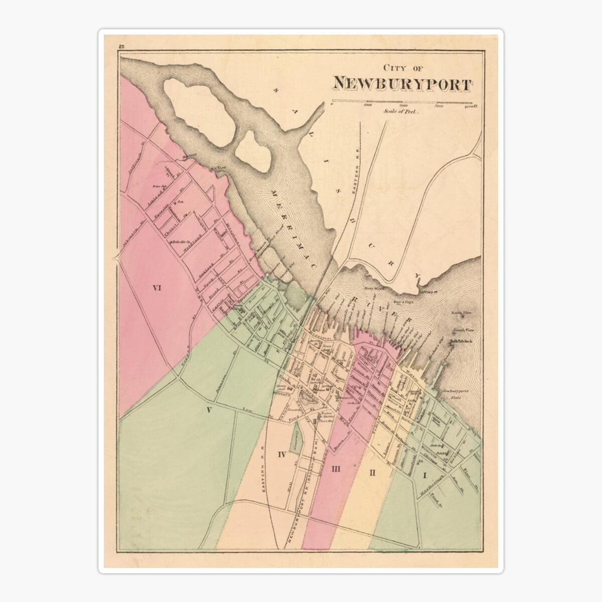 Maneki Old Newburyport Ma Map (1871) Vintage Clipper City Machusetts ...