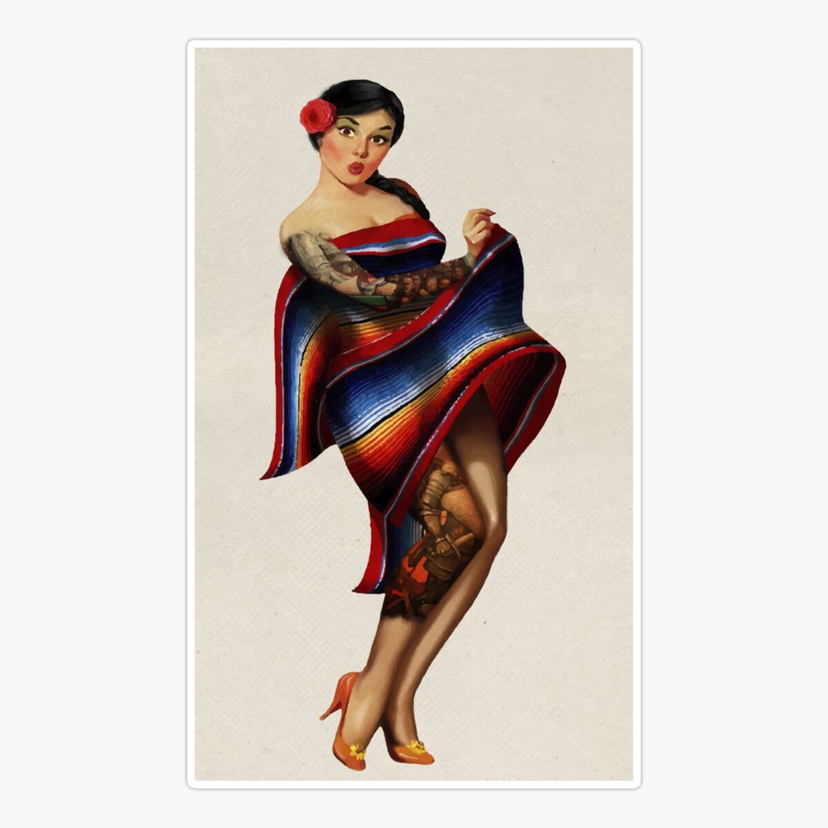 Maneki Pinup Mexican Tattoo Sticker, Phone Decal Water Bottle Stickers ...