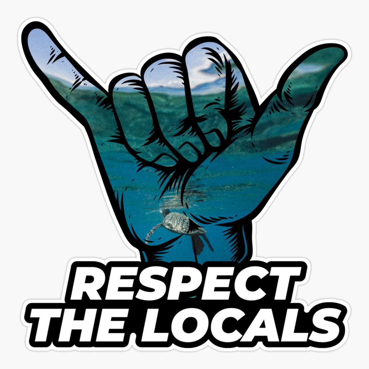 Maneki Respect The Locals | Sea Turtle In Shaka Sticker, Phone Decal ...