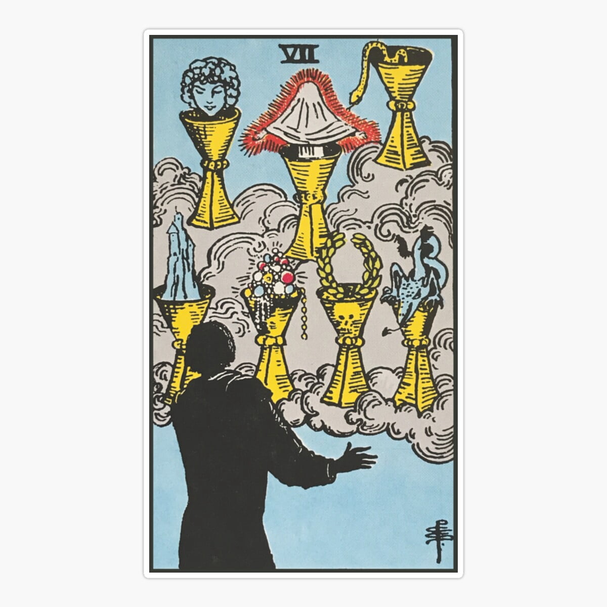 Maneki Seven O Cups - Rider Waite Smith Tarot Er, Phone Decal Water ...