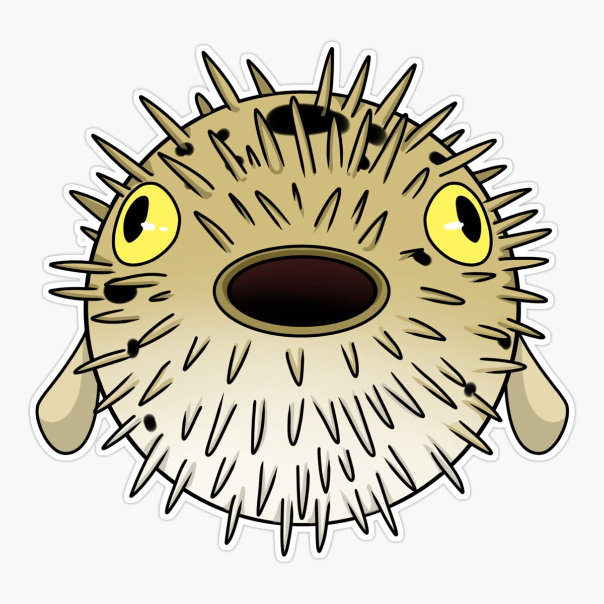 Maneki Shocked Pufferfish Sticker, Phone Decal Water Bottle Stickers ...