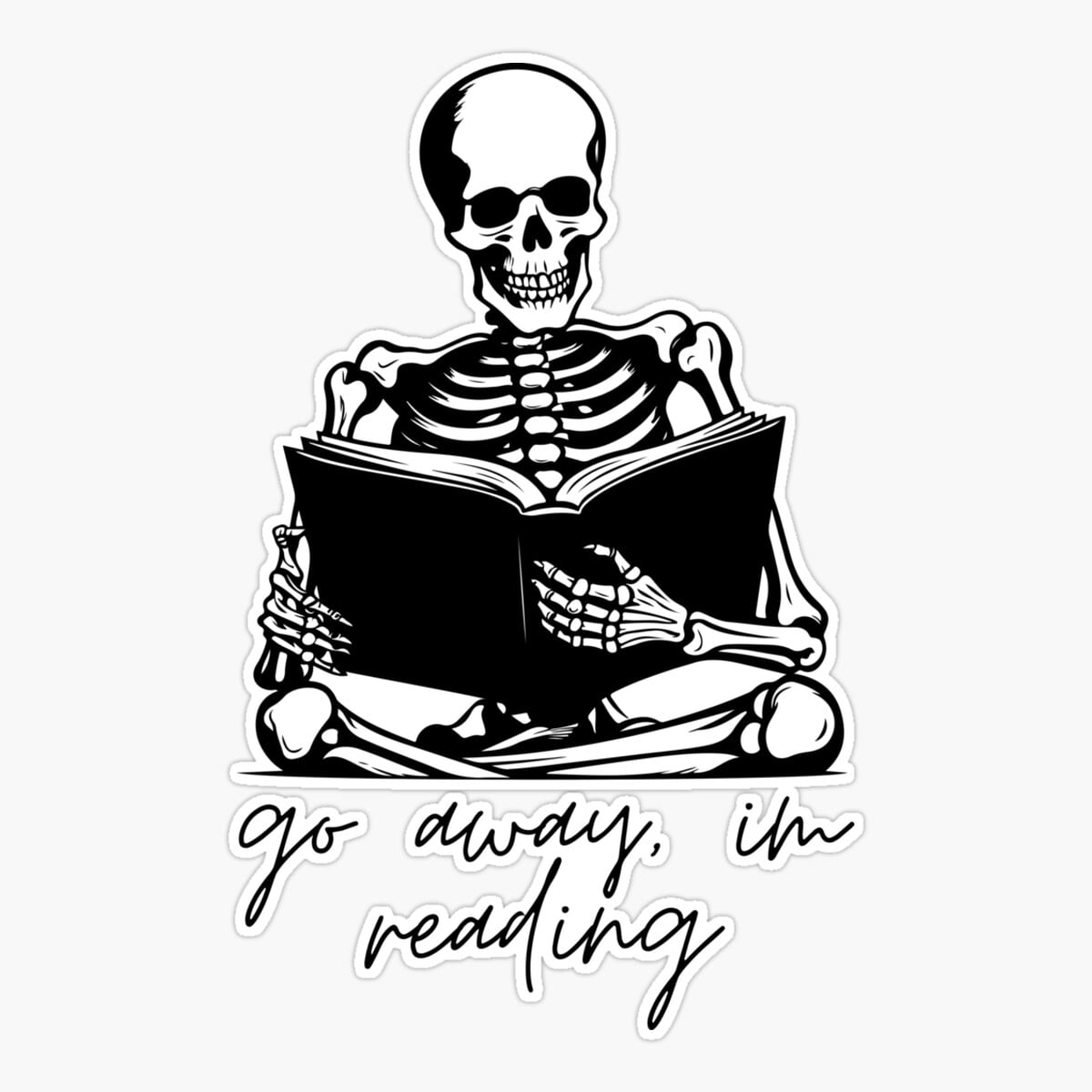 Maneki Skeleton Go Away I'M Reading Sticker, Phone Decal Water Bottle ...