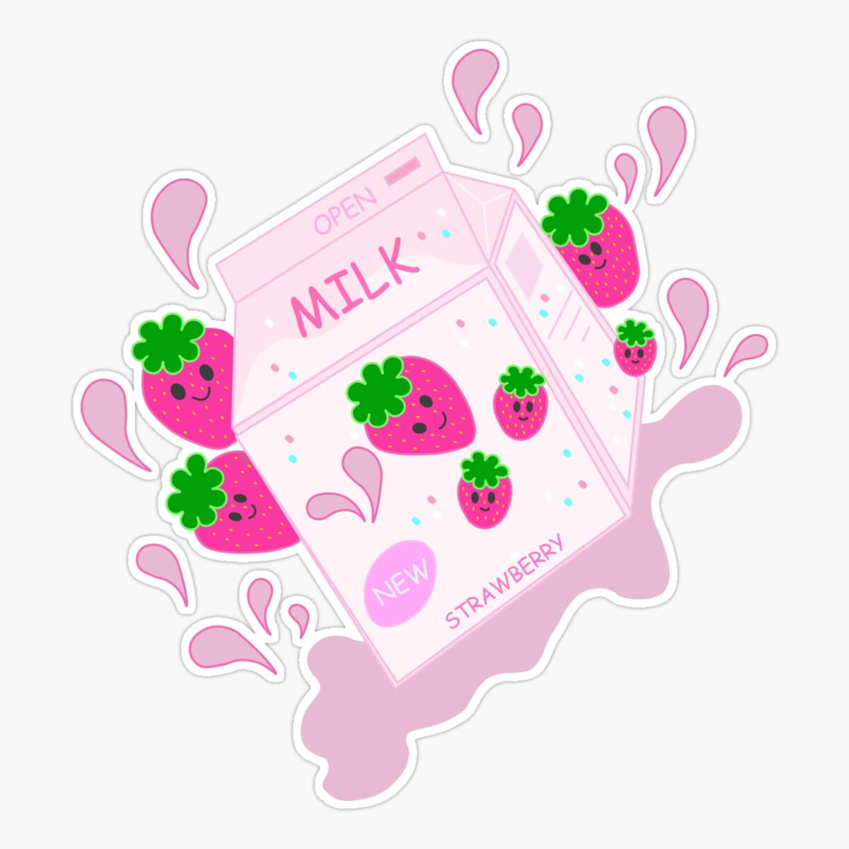 Maneki Strawberry Milk Shake Carton Kawaii Sticker, Phone Decal Water ...