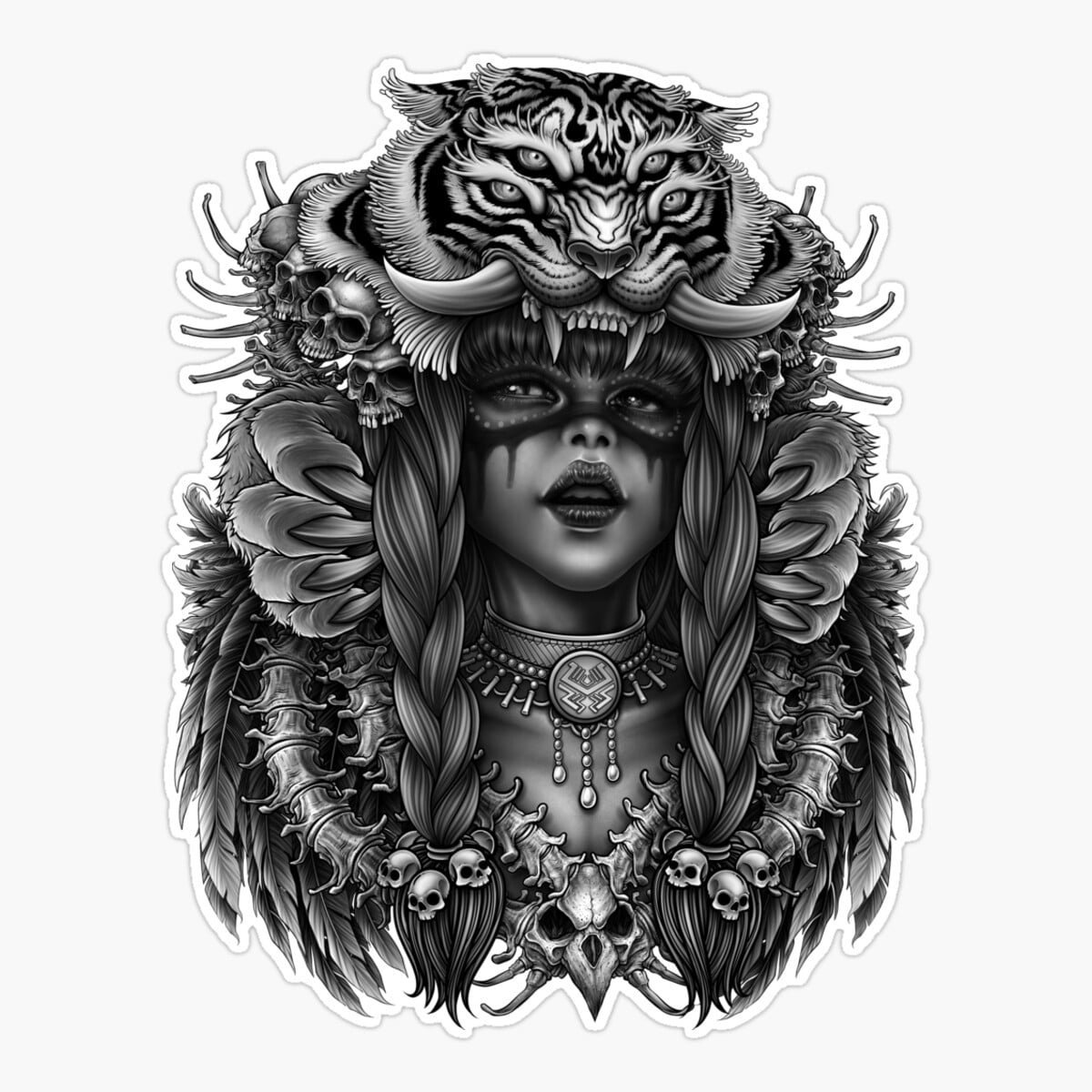 Maneki Tiger Head Dress Girl Sticker, Phone Decal Water Bottle Stickers ...
