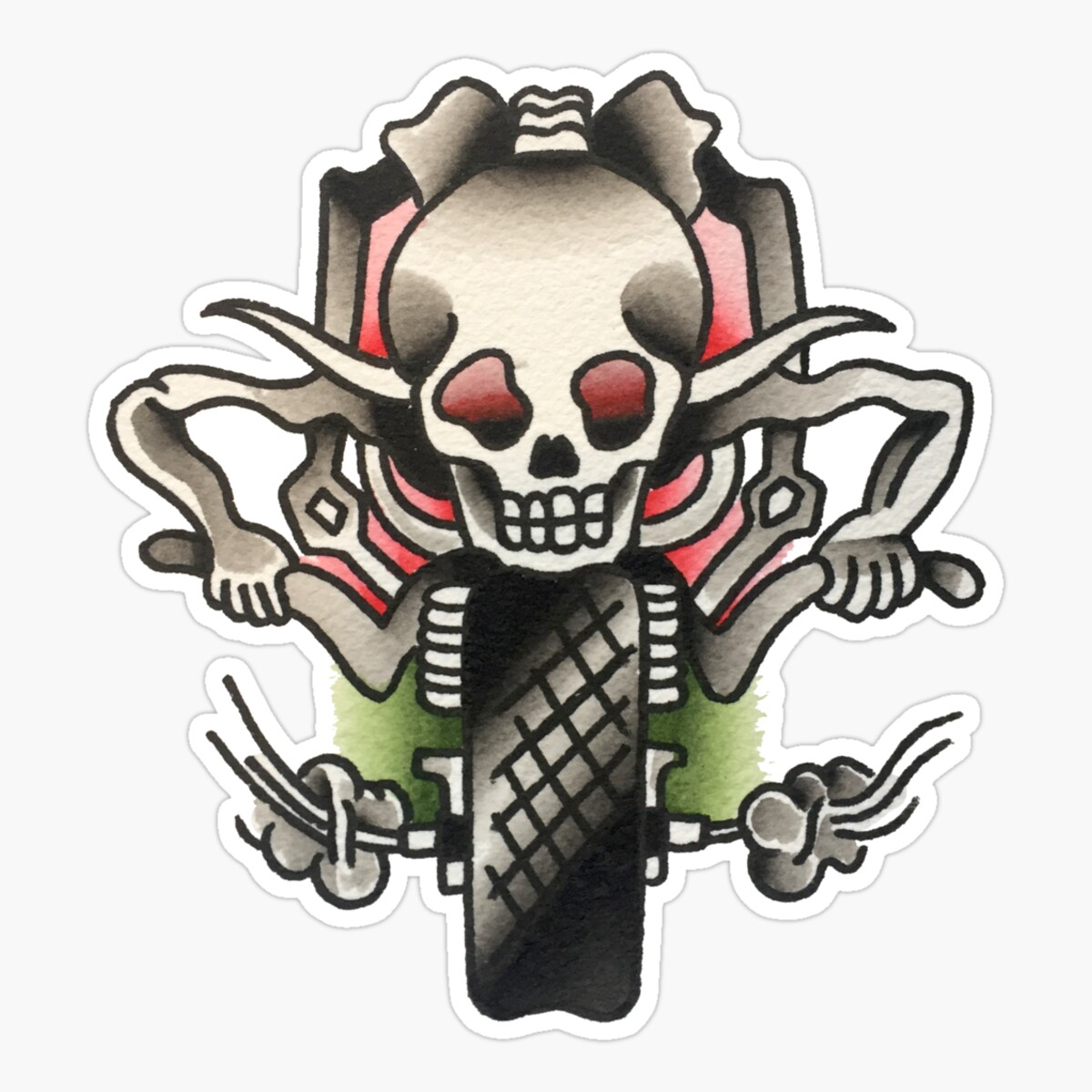 Maneki Traditional Skeleton Rider Tattoo Design Er, Phone Decal Water ...