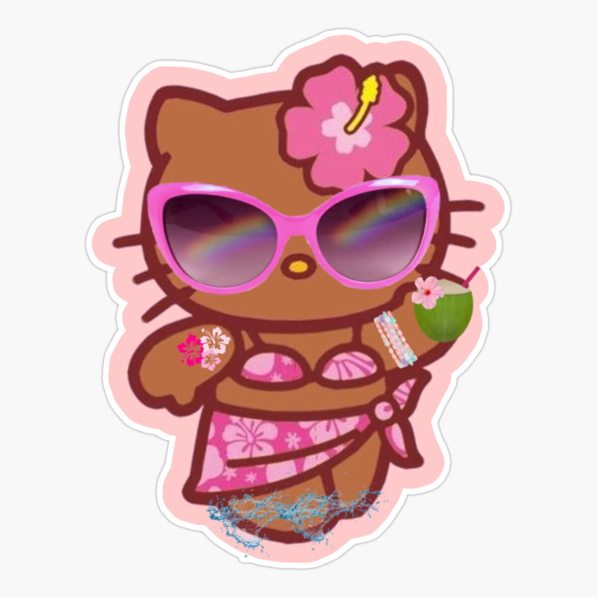 Maneki Tropical Beach Hello Kitty Sticker Sticker, Phone Decal Water ...
