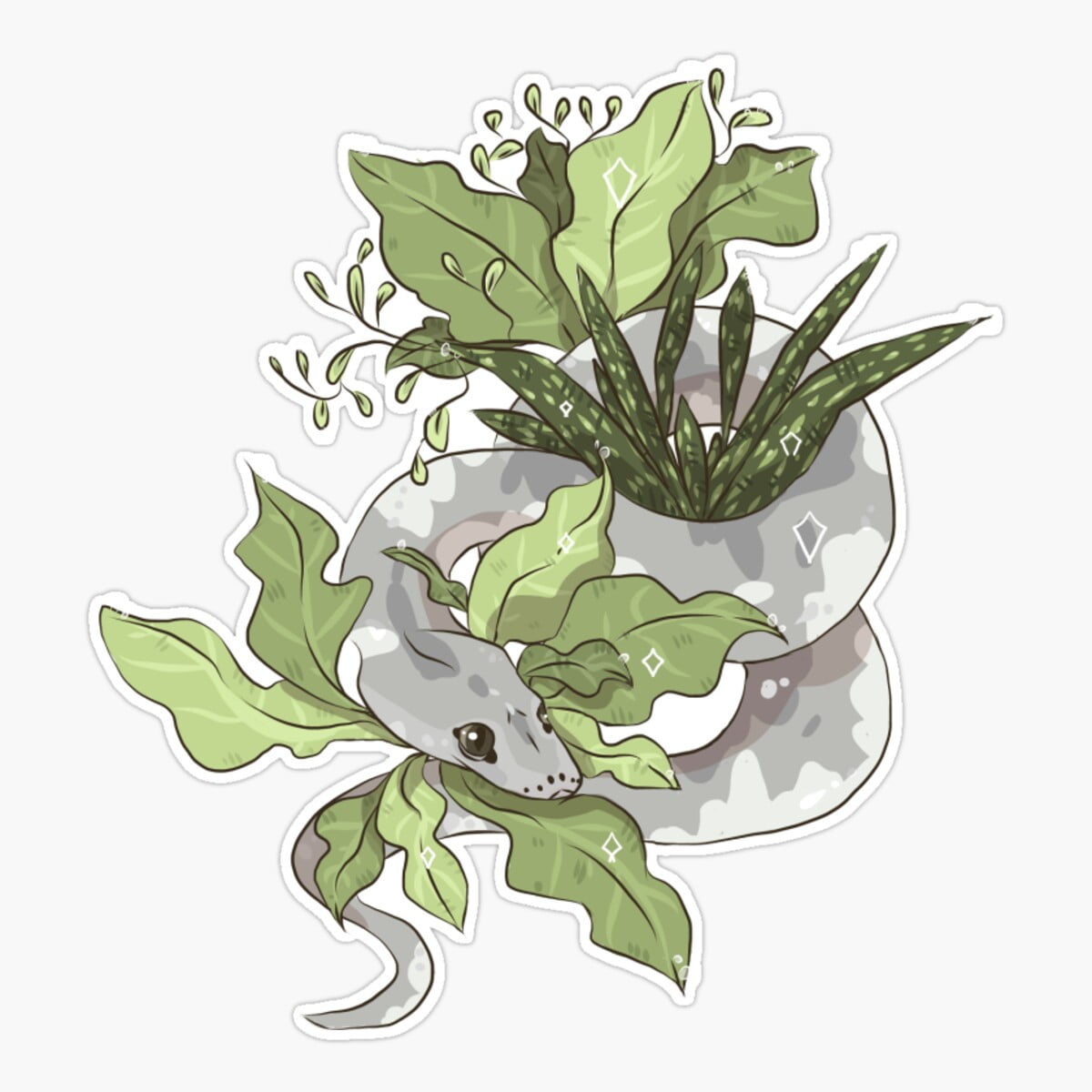 Maneki Urban Camo Ball Python With Plants Sticker, Phone Decal Water ...