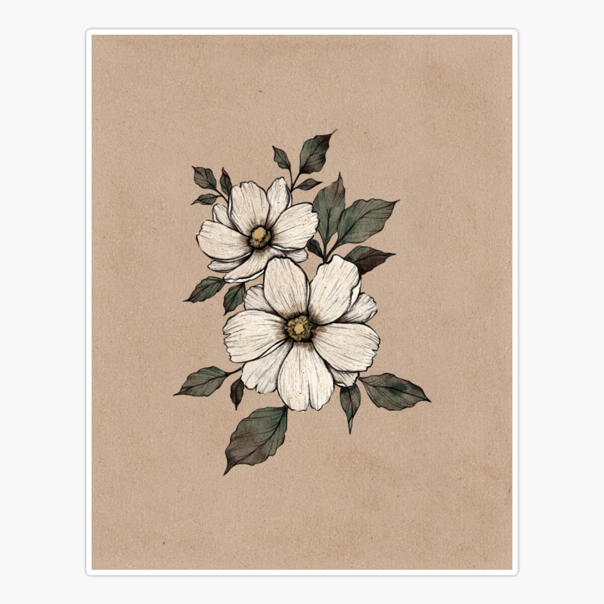 Maneki Victorian Botanical Art White Flower On Beige Sticker, Phone ...