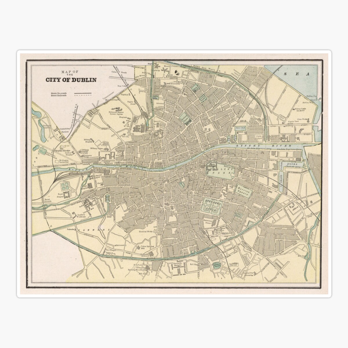 Maneki Vintage Map O Dublin Ireland (1901) Sticker, Phone Decal Water ...