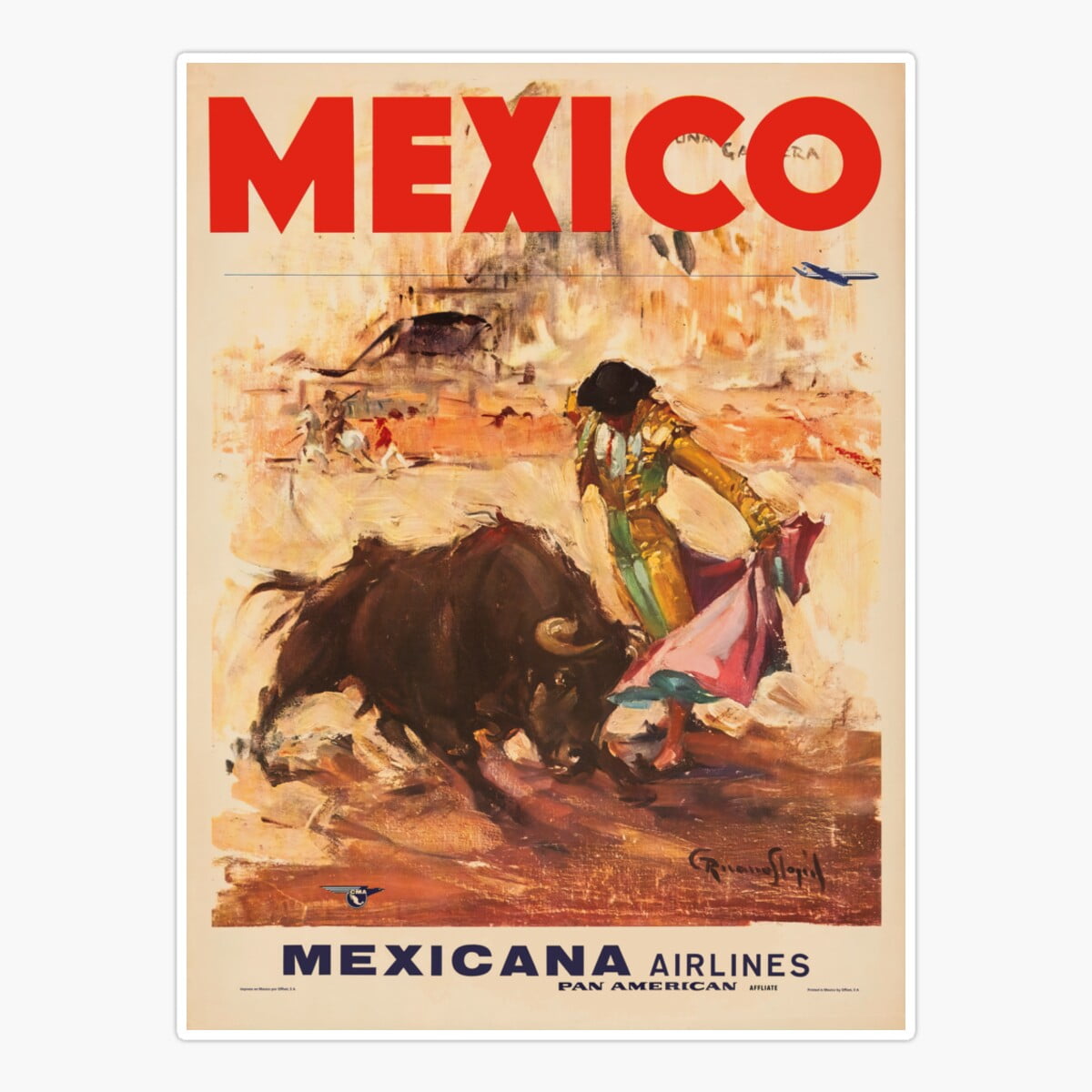 Maneki Vintage Mexican Airline Travel Advert Sticker, Phone Decal Water ...