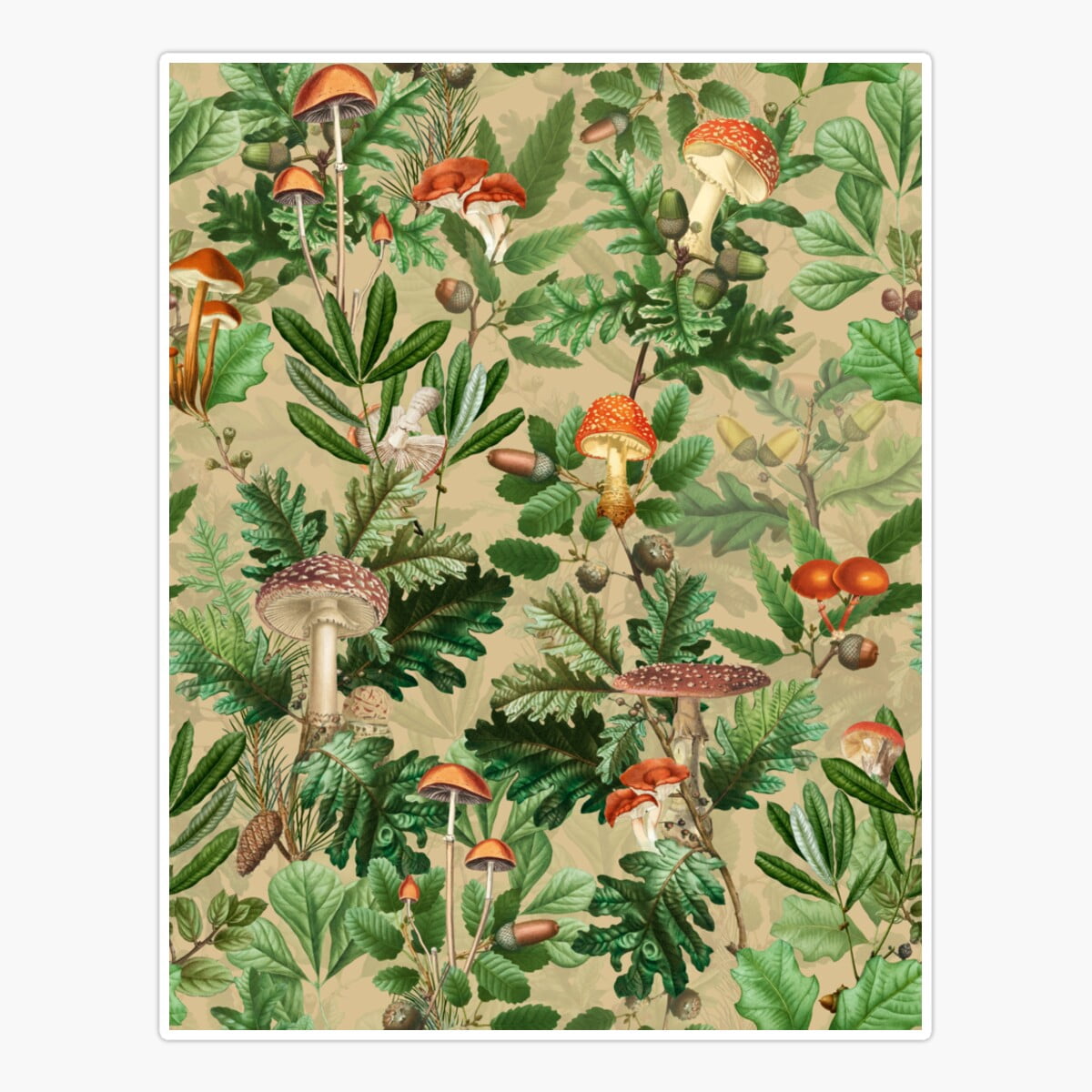 Maneki Vintage Red Mushrooms Toadstools Forest Botanical Pattern - Sand ...
