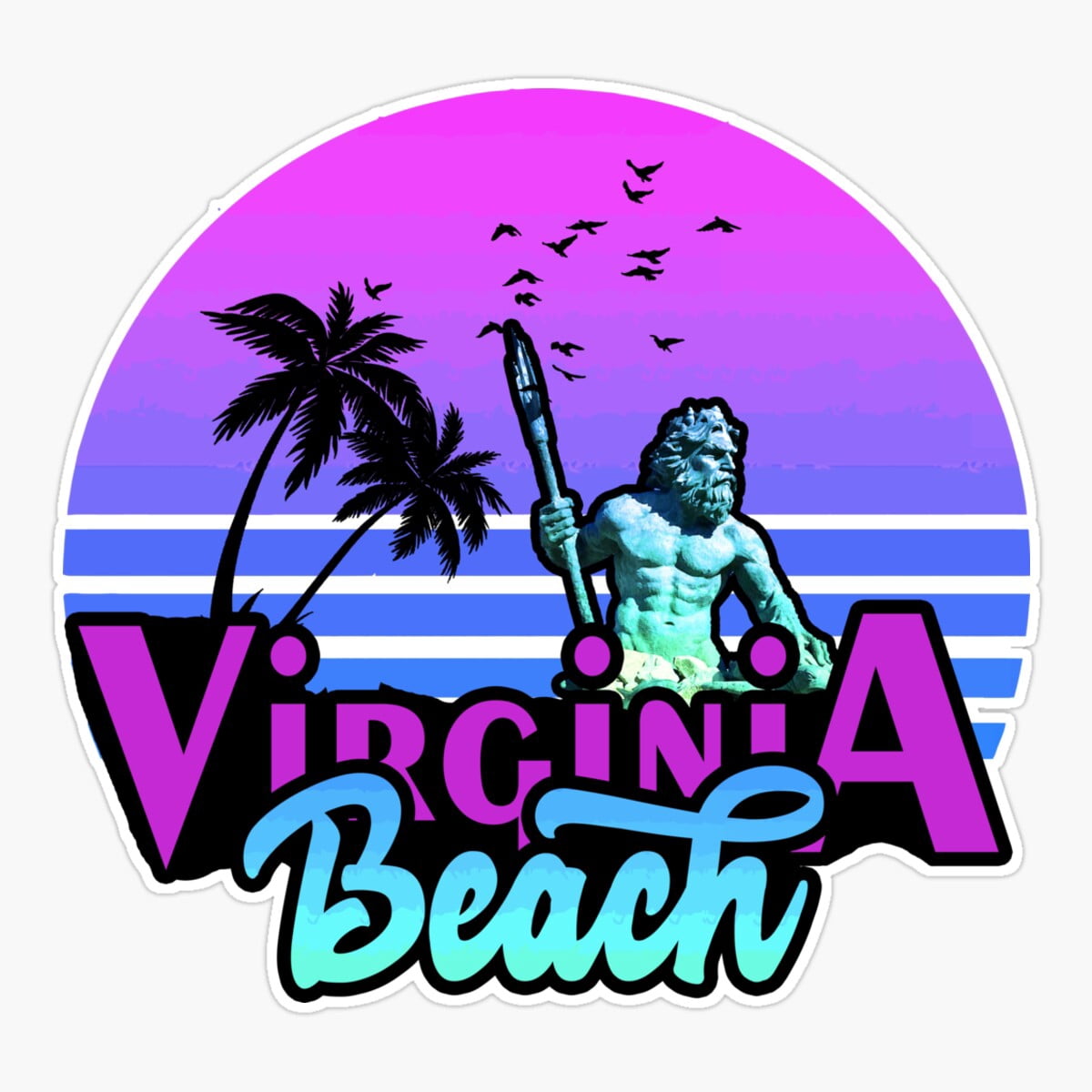 Maneki Virginia Beach King Neptune Sticker, Phone Decal Water Bottle ...