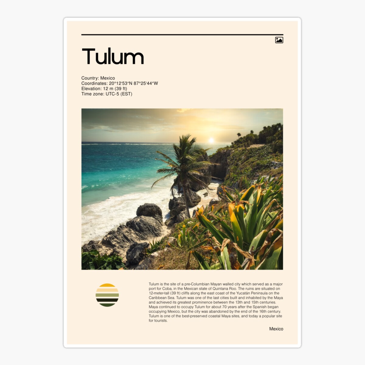 Maneki Visit Tulum, Mexico (Travel Poster) Sticker, Phone Decal Water ...