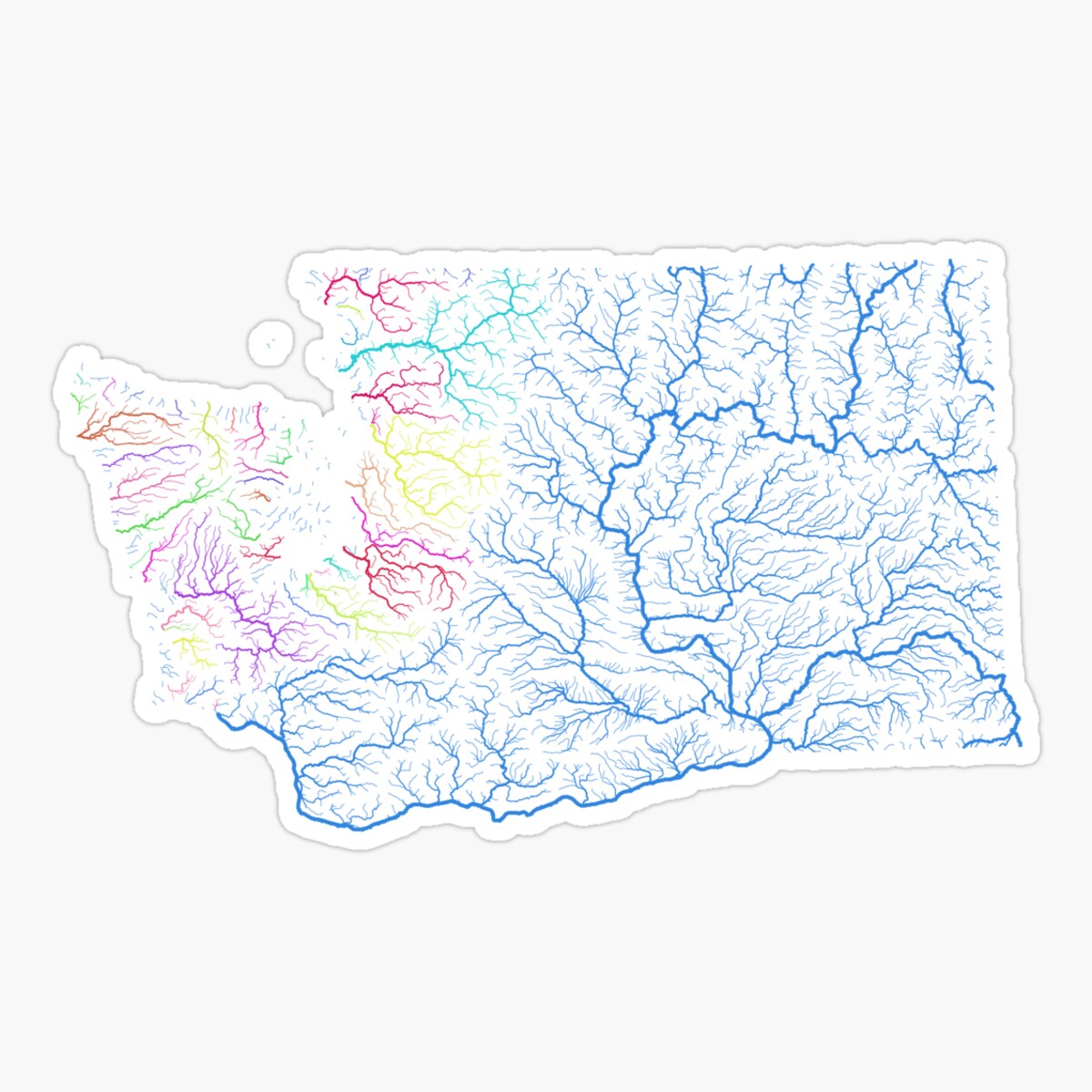 Maneki Washington River Basin Map In Rainbow Colours With White ...