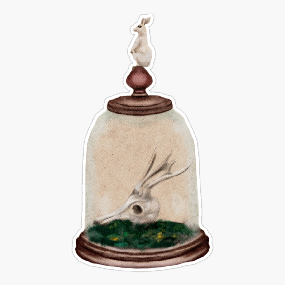 Maneki Watercolor White Rabbit And Deer Skull Dark Academia Cloche With ...