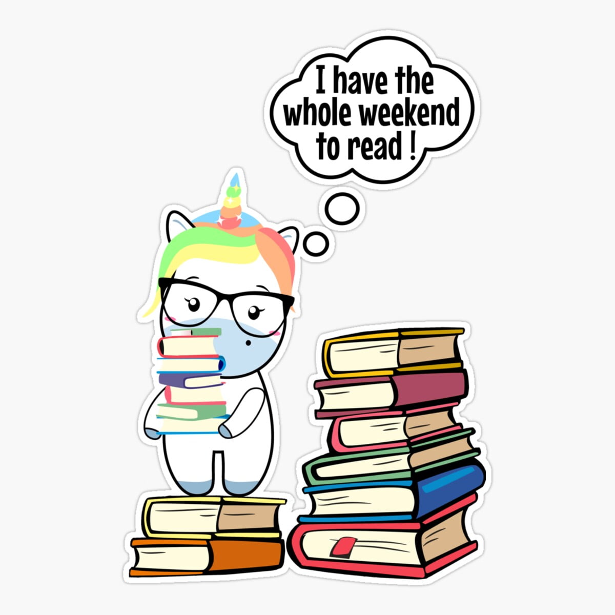 Maneki Whole Weekend To Read Unicorn Reading Books Sticker, Phone Decal ...