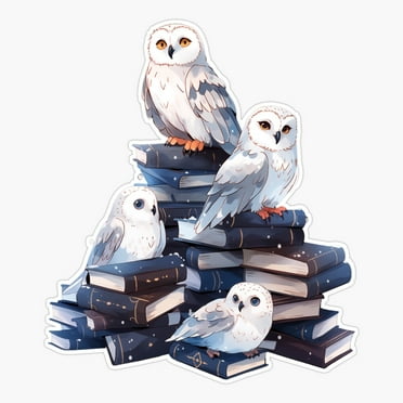 Maneki Winter Whispers: Snowy Owls, Books, And Snowflakes Delight Sticker, Phone Decal Water Bottle Stickers Car Decals, Funny Birthday Gift