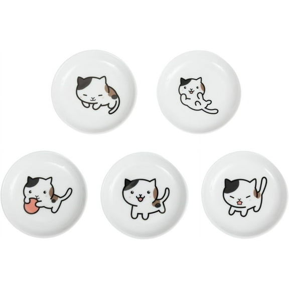 Manekineko-Ai Cute Cats plates,Japense dish Mino ware Sushi Soy source dish Set of 5