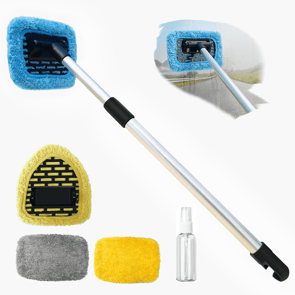 Manelord Car Wash Brush, Windshield Cleaner Wand,Auto Glass Cleaning Mop Kit, Handle Cleaner Tool with Spray Bottle for Car Window, for Gifts