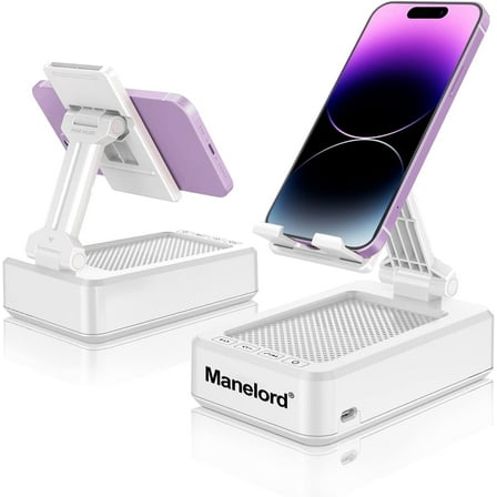 Manelord Portable Phone Stand with Speaker Bluetooth Wireless,Gifts for Men Women,Birthday for Women Men,Kitchen Gadgets for Men,Phone Holder for Desk - White