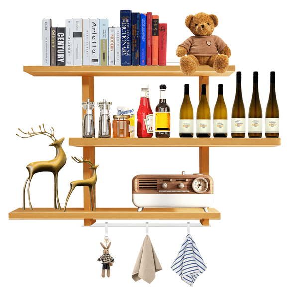 Multi-Modality Adjustable Wooden Floating Wall Shelf, 3 Tier Wall-Mounted Display Shelves,Bathroom Shelves,Over the Toilet Storage,BookshelfFloating Shelf for Wall