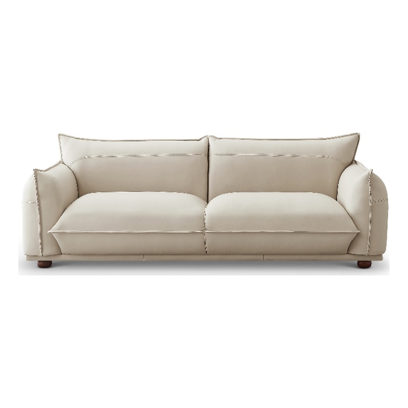 Maner MidCentury Modern Luxury Living Room Couch in Cream Leather