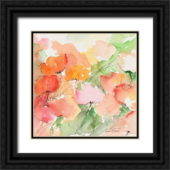 Manero, Annie 20x20 Black Ornate Wood Framed with Double Matting Museum Art Print Titled - Coquelicots
