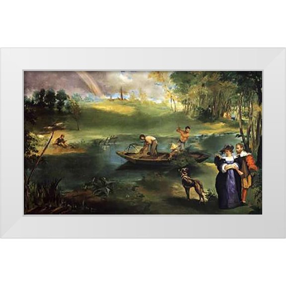 Manet, Edouard 14x10 White Modern Wood Framed Museum Art Print Titled - Fishing at St Quen, Paris