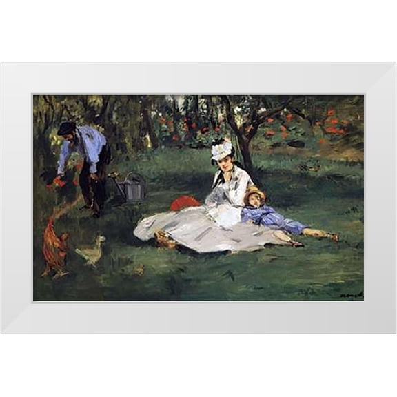 Manet, Edouard 14x10 White Modern Wood Framed Museum Art Print Titled - Monet Family in their Garden