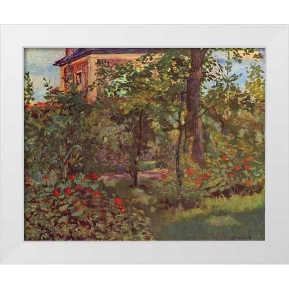 Manet, Edouard 14x12 White Modern Wood Framed Museum Art Print Titled - A corner in Bellevues garden