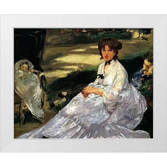 Manet, Edouard 14x12 White Modern Wood Framed Museum Art Print Titled - In the Garden