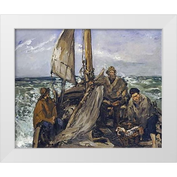Manet, Edouard 14x12 White Modern Wood Framed Museum Art Print Titled - The Workers of the Sea