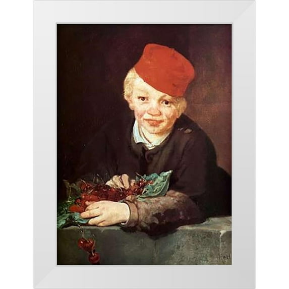 Manet, Edouard 14x18 White Modern Wood Framed Museum Art Print Titled - Boy with Cherries