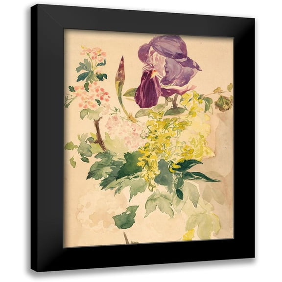 Manet, Edouard 15x18 Black Modern Framed Museum Art Print Titled - Flower Piece with Iris, Laburnum, and Geranium, 1880