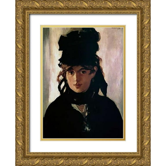 Manet, Edouard 19x24 Gold Ornate Wood Framed with Double Matting Museum Art Print Titled - Berthe Morisot with a Bouquet of Violets, 1872