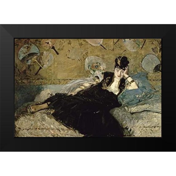Manet, Edouard 24x17 Black Modern Framed Museum Art Print Titled - La Dame aux Eventails; Nina de Callias, 1873-74