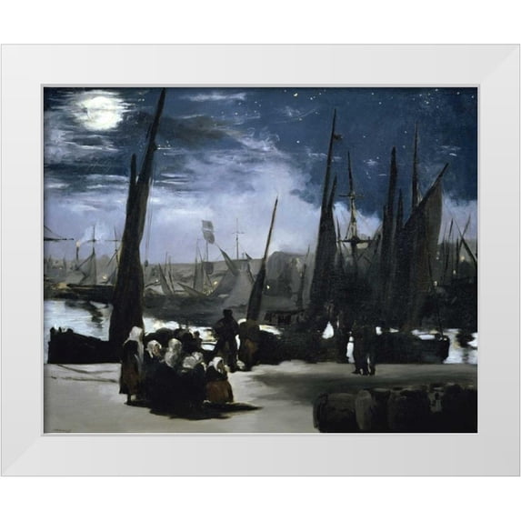 Manet, Edouard 24x20 White Modern Wood Framed Museum Art Print Titled - Moonlight over the Port Boulogne