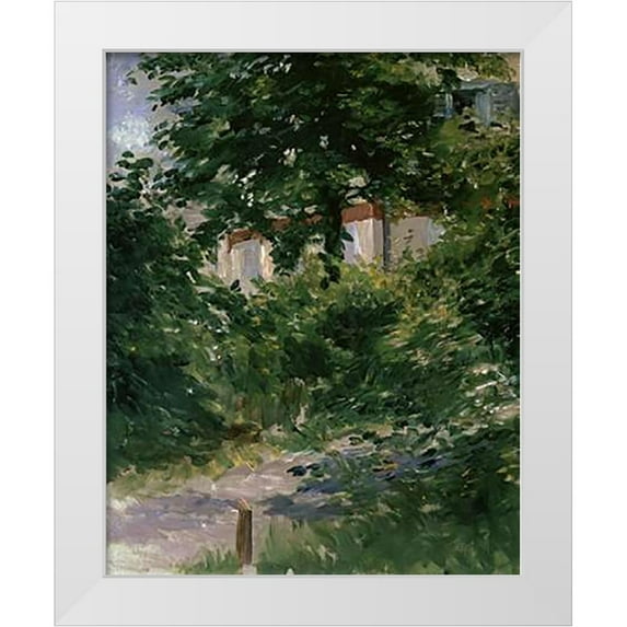 Manet, Edouard 26x32 White Modern Wood Framed Museum Art Print Titled - Path in the Rueil Garden