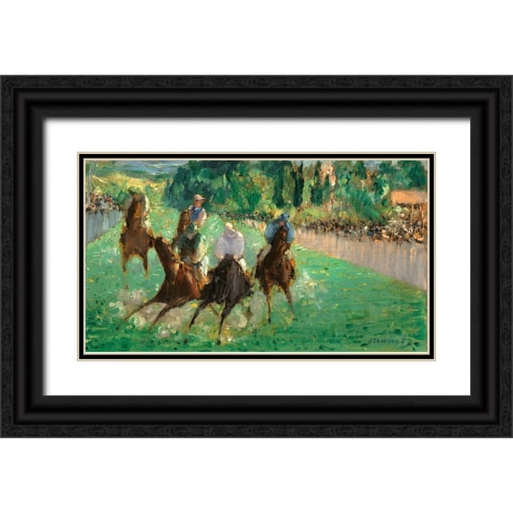 Manet, Edouard 32x20 Black Ornate Wood Framed with Double Matting Museum Art Print Titled - At the Races