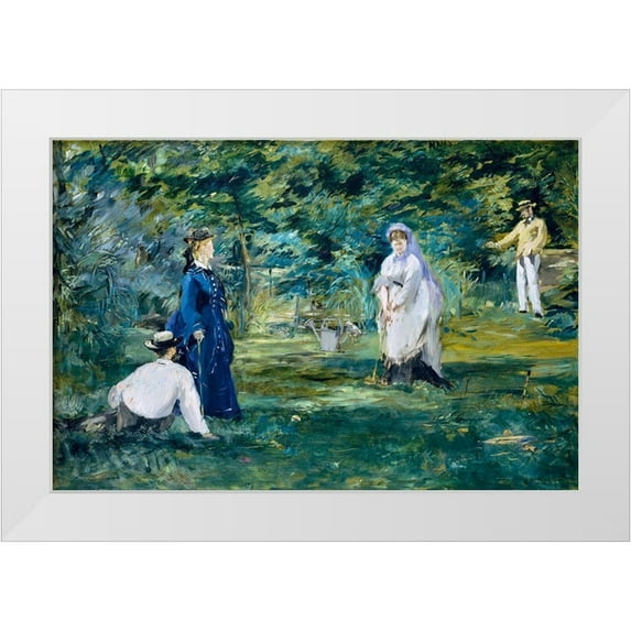 Manet, Edouard 32x23 White Modern Wood Framed Museum Art Print Titled - A game of croquet