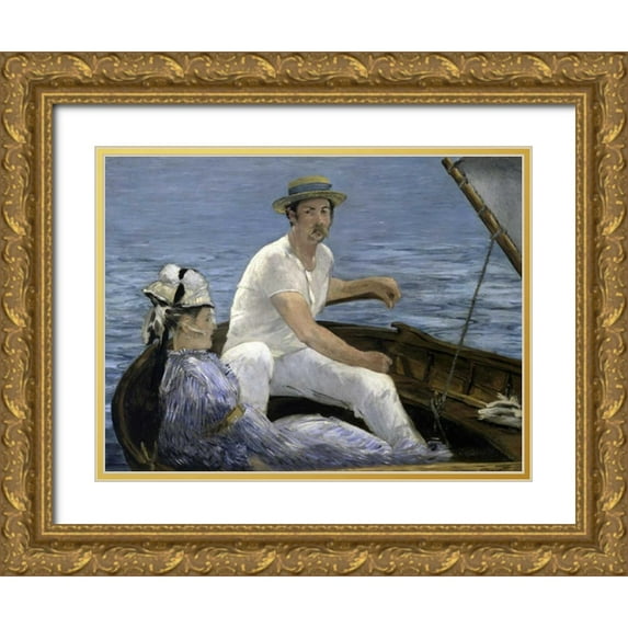 Manet, Edouard 32x25 Gold Ornate Wood Framed with Double Matting Museum Art Print Titled - Boating