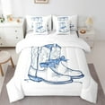 thumbnail image 1 of Manfe Cowgirl Cowboy Boot Child Bedding Comforter Set 7-Piece, White Blue Cartoon King Bedding Sets, Kawaii Princess Ribbon Bow Reversible Bed Sheets, Lightweight Room Decor, 1 of 7