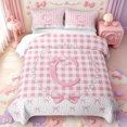 thumbnail image 1 of Manfei 3D Alphabet Print C Quilt Full,Pink Dreamy Bowtie Full Bedspread Sets,3pcs,1 Coverlet and 2 Pillowcases, 1 of 7