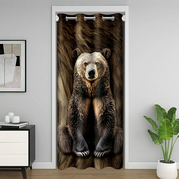 Manfei 3D Brown Bear Door Curtain For Door Window 42x84 for Kids, Jungle Animal Wildlife Door Drape, Rustic Farmhouse Door Curtain For Door Window 42x84, Door Curtain Decoration
