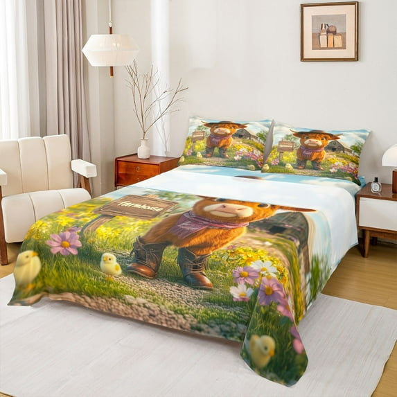 Manfei 3D Brown Cow Twin Sheet Sets for Teens, Kawaii Farmhouse Animal Twin Fitted Sheet, Cute Cartoon Theme Flat Sheet, Super Cozy Room Decor, 3pcs