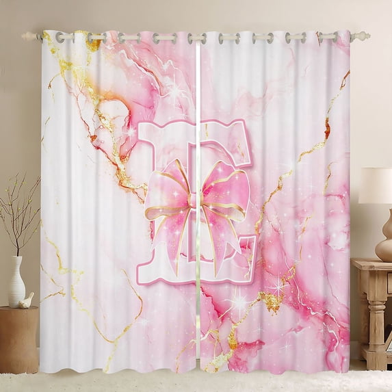 Manfei 3D Cartoon Bow Print Kitchen Curtains,White Pink Monogrammed E Black Out Curtains Pack of 2 (42x63 Each)